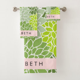 Conjunto De Toalhas Flores Verdes Dahlia, Padrão Floral, Seu Nome