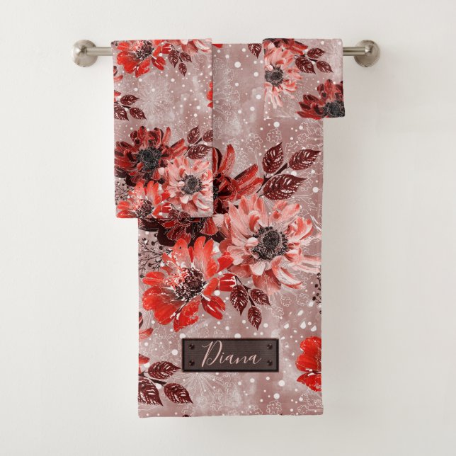 Conjunto De Toalhas Flores vermelhas e burradas. (Insitu)