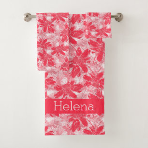 Conjunto De Toalhas Flores vermelhas em branco.
