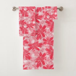 Conjunto De Toalhas Flores vermelhas em branco.