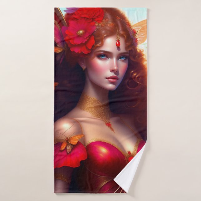 Conjunto De Toalhas Flores Vermelhas Fadas Vermelhas Fantasy (Toalha de Banho)