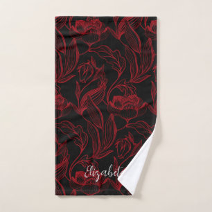 Conjunto De Toalhas Flores Vermelhas Góticas Em Preto