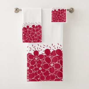 Conjunto De Toalhas Flores vermelhas margaridas sobre fundo branco