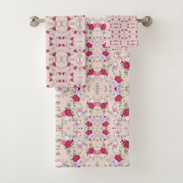 Conjunto De Toalhas Flores vermelhas rosa Arte padrão (Insitu)