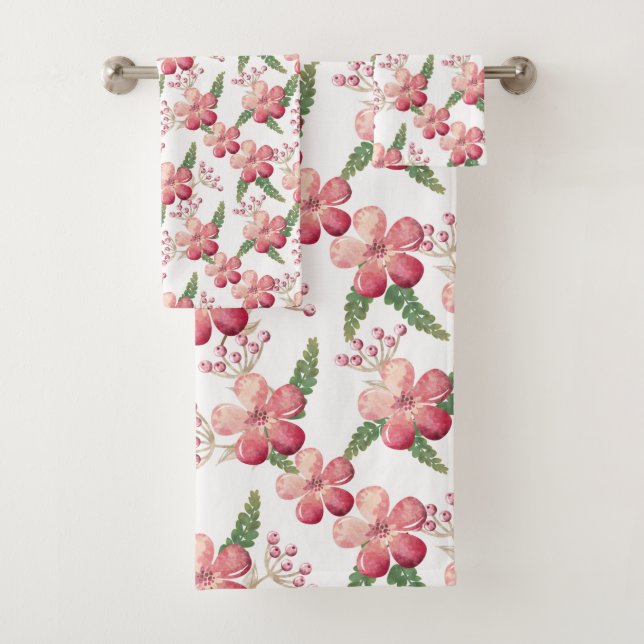 Conjunto De Toalhas Flores Vermelhos Rosa e Folhas Vermelhos de Berrie (Insitu)