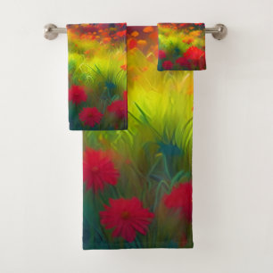 Conjunto De Toalhas Floresta com Árvores e Flores Coloridas-47560