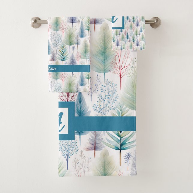 Conjunto De Toalhas Floresta Floral de inverno Azul (Insitu)