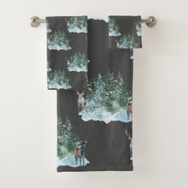 Conjunto De Toalhas Floresta Maravilha Inverna Antlers Pine Trees