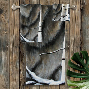 Conjunto De Toalhas Floresta Mística de Bétula do Lobo Alfa de Inverno