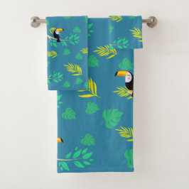 Conjunto De Toalhas Floresta Tropical Azul e Verde