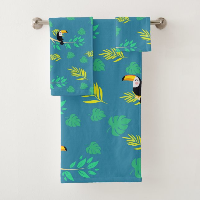 Conjunto De Toalhas Floresta Tropical Azul e Verde (Insitu)