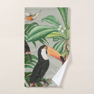 Conjunto De Toalhas Floresta Tropical de Cores Aquáticas e Pássaros tu