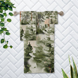 Conjunto De Toalhas Floresta Verde Rústica Aquarela