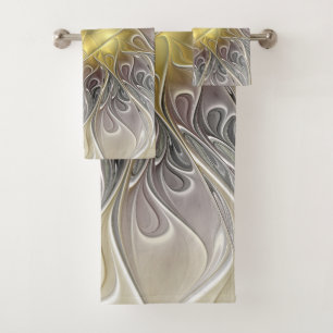 Conjunto De Toalhas Flourish com a flor abstrata moderna Dourado do