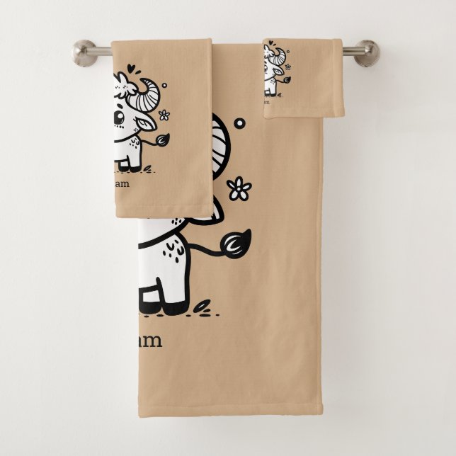 Conjunto De Toalhas Fluffy Buffalo Baby - Kawaii Fazenda Animal (Insitu)