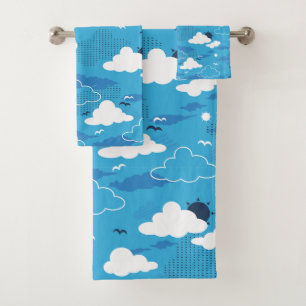 Conjunto De Toalhas Fluffy Cloud Sunny Blue Sky Patterno
