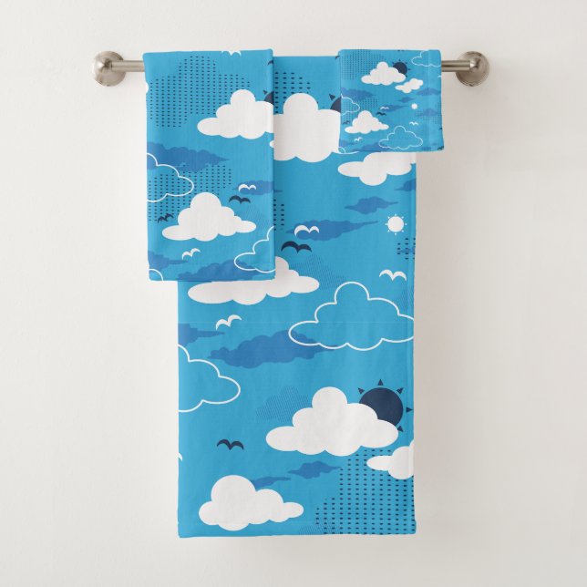 Conjunto De Toalhas Fluffy Cloud Sunny Blue Sky Patterno (Insitu)