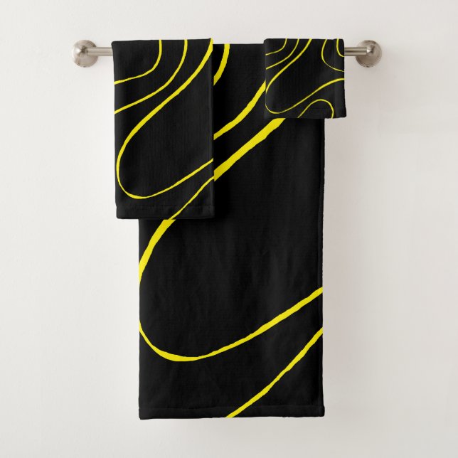 Conjunto De Toalhas Fluxo e Refluxo 2 em Preto e Amarelo (Insitu)