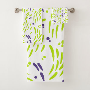 Conjunto De Toalhas Fluxo em Verde limão e roxo