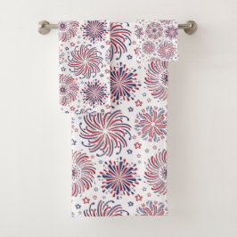 Conjunto De Toalhas Fogos de artifício e estrelas vermelhos brancos e