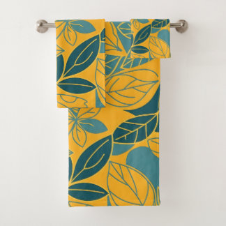 Conjunto De Toalhas Folha Botânica Moderna em Verde Azul e Dourado