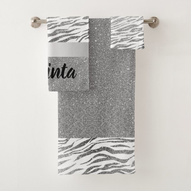 Conjunto De Toalhas Folha de Impressão de Zebra Silver Personalizada (Insitu)