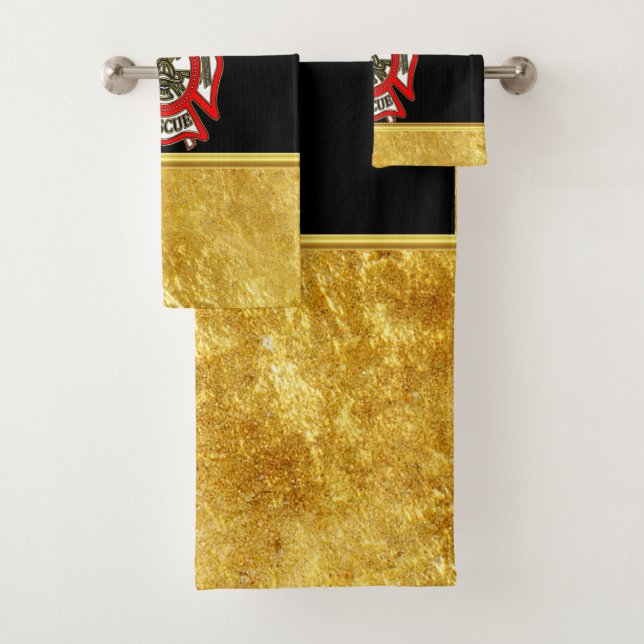 Conjunto De Toalhas Folha de ouro de Crachá vermelho e Dourado (Insitu)