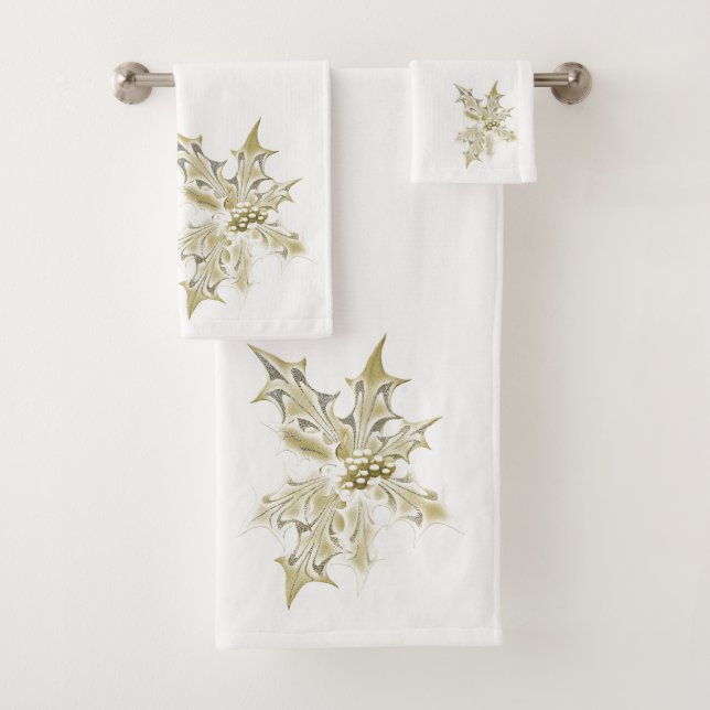 Conjunto De Toalhas Folha de Ouro Olhar Holly Em Branco (Insitu)