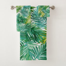 Conjunto De Toalhas Folha de Palmeira Verde Ilha Tropical Luxuriante A