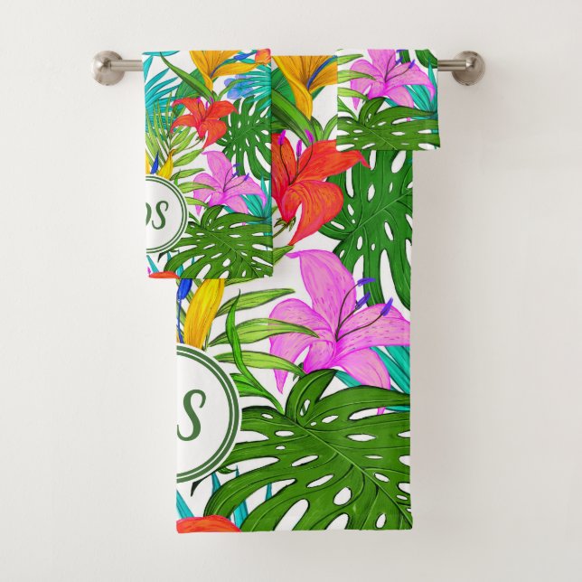 Conjunto De Toalhas Folha do paraíso & flora tropicais - monograma (Insitu)