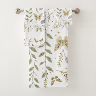 Conjunto De Toalhas Folha Dourada e Borboletas