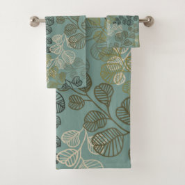 Conjunto De Toalhas Folha florescente Silhouettes Gentle Serenity Teal