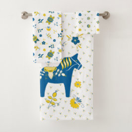 Conjunto De Toalhas Folha sueca Dala Horse l Blue e Yellow
