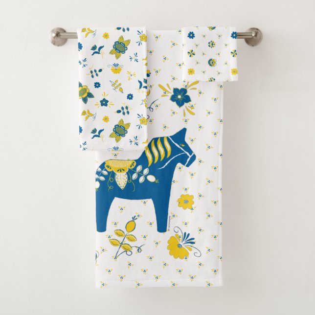 Conjunto De Toalhas Folha sueca Dala Horse l Blue e Yellow (Insitu)