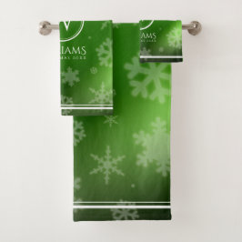 Conjunto De Toalhas Folha Verde Festiva Snowflakes Monograma Nome