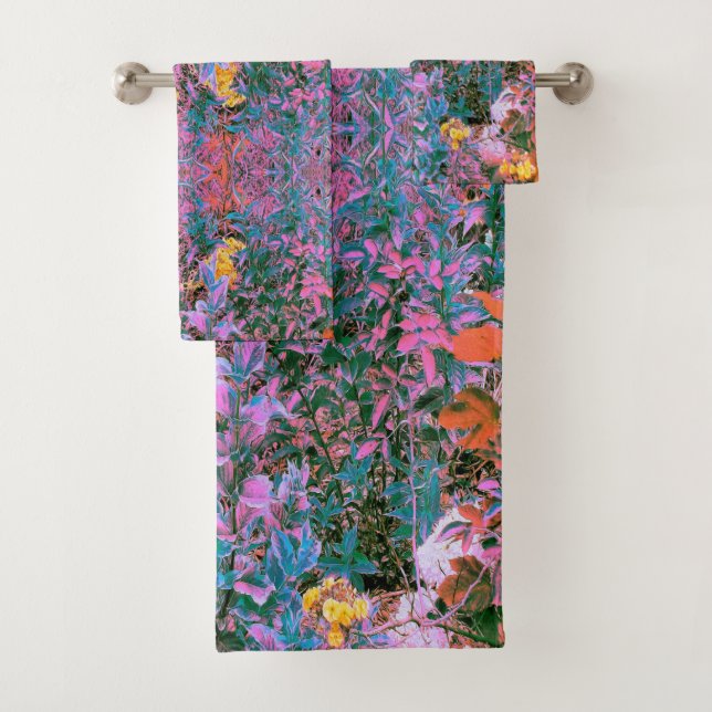 Conjunto De Toalhas Folhagem de abstrato, verde-rosa e jardim aquático (Insitu)