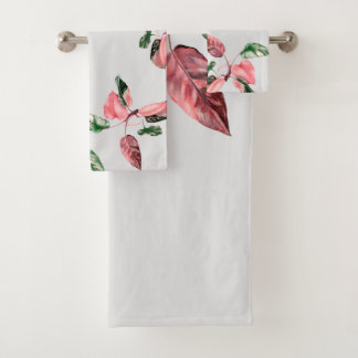 CONJUNTO DE TOALHAS FOLHAGEM ROSA E VERDE