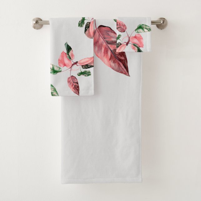 CONJUNTO DE TOALHAS FOLHAGEM ROSA E VERDE (Insitu)