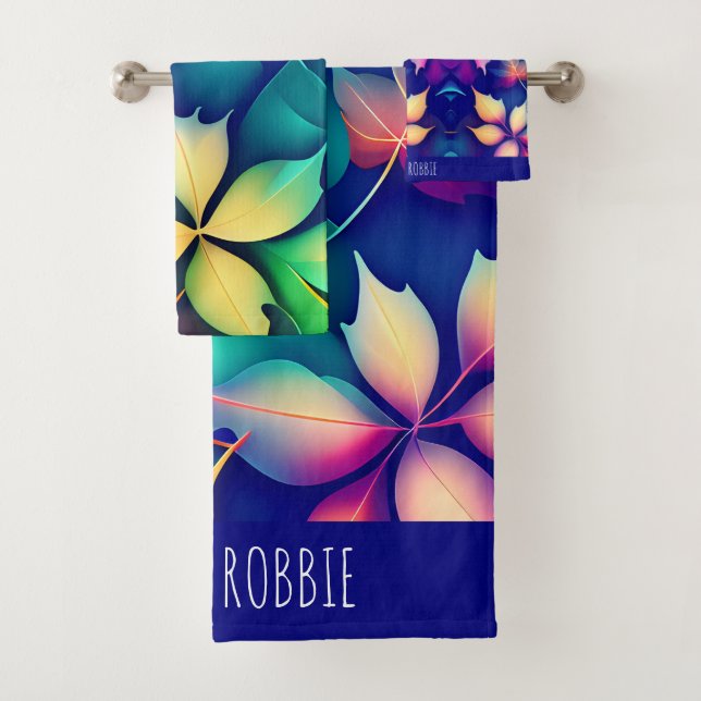 Conjunto De Toalhas Folhas caídas Padrão Violeta-Gradiente do Arco-Íri (Insitu)