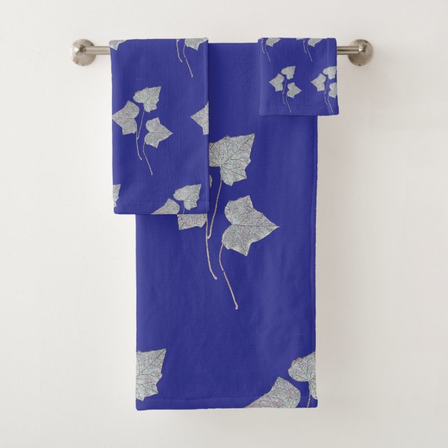 Conjunto De Toalhas Folhas Caindo Azul Profundo (Insitu)
