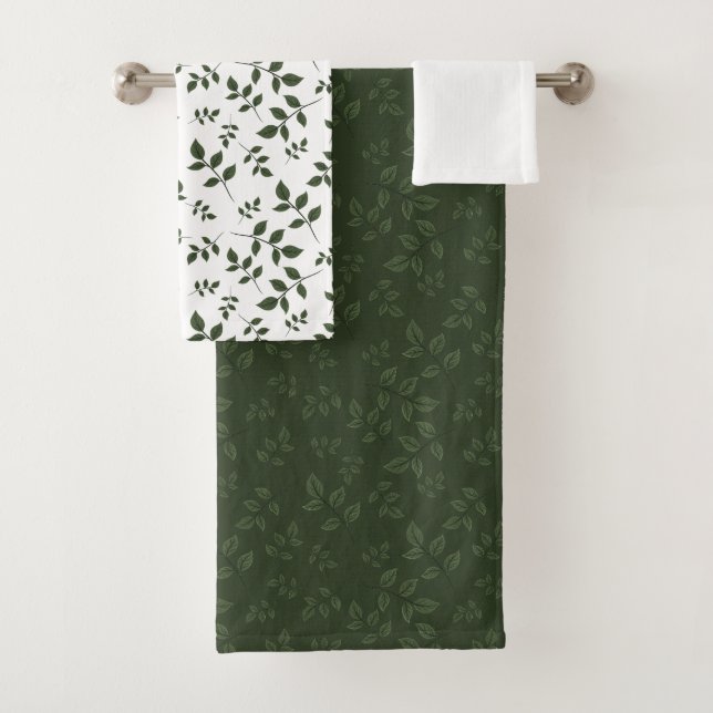 Conjunto De Toalhas Folhas com padrão verde branco (Insitu)