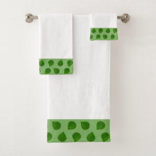 Conjunto De Toalhas Folhas da Árvore de Jade em Verde e Branco