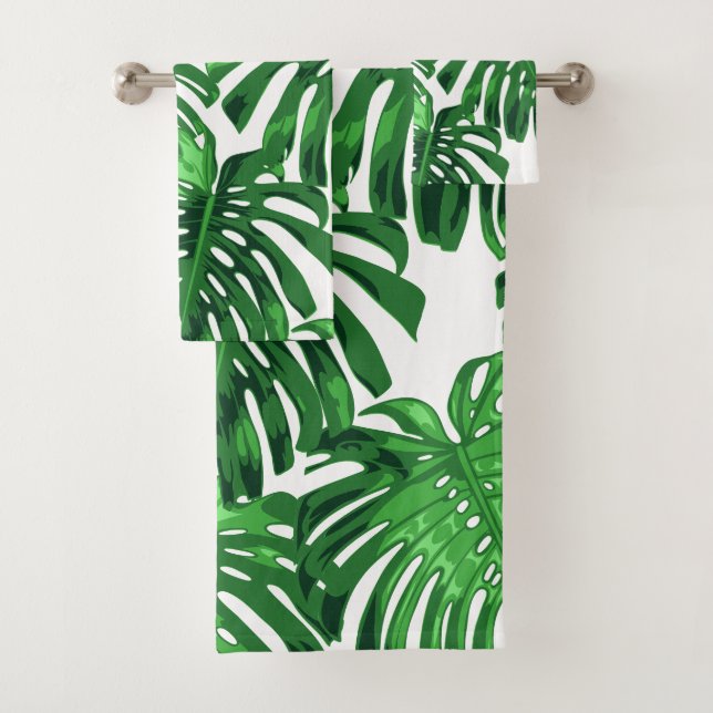 Conjunto De Toalhas Folhas da Junta Branca Verde Tropical (Insitu)