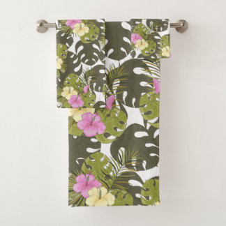 Conjunto De Toalhas Folhas da Selva Tropical e Padrão de Hibisco