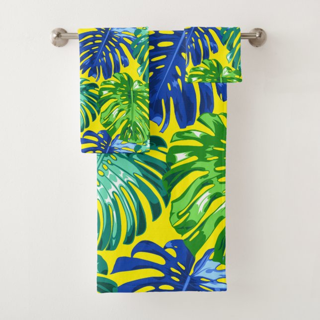 Conjunto De Toalhas Folhas da selva verde-azul-tropical Amarelo Monste (Insitu)