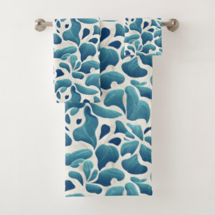 Conjunto De Toalhas Folhas de Abstrato branco e azul Padrão costeiro