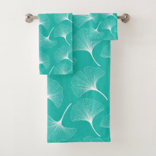Conjunto De Toalhas Folhas de abstrato branco em verde-menta