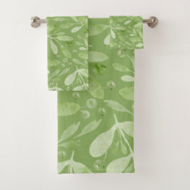 Conjunto De Toalhas Folhas de Aquarela Rústica Elegante Verde Salvia 