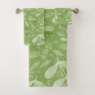 Conjunto De Toalhas Folhas de Aquarela Rústica Elegante Verde Salvia