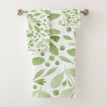 Folhas de Aquarela Rústica Verde Salvia & Branco